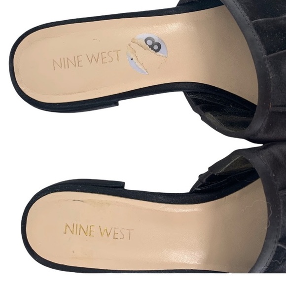 NINE WEST Black Satin Ruffle Prom Cocktail Slides Size 8.5 Medium - Picture 5 of 8